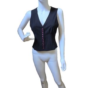 Boston Proper Black Pinstripe Vest with Pink Accents